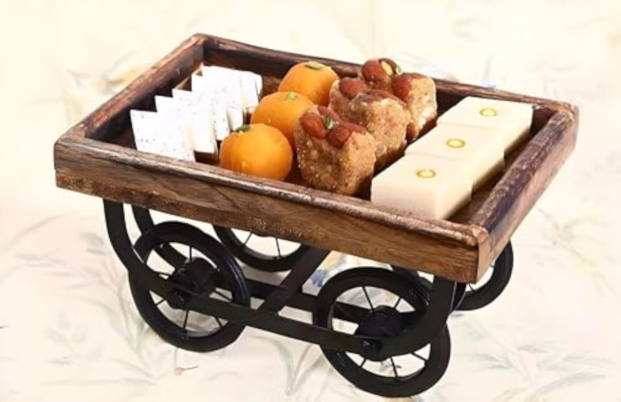 Handcrafted Wooden Serving Tray with Wheels