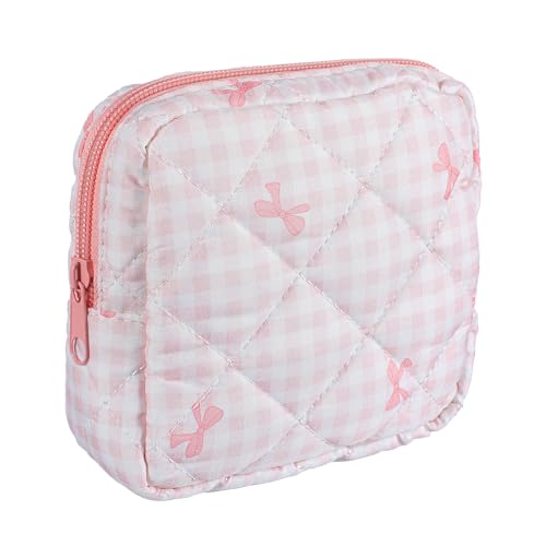 Matwsec Period Bag Bow Period Pouch 4.7in Cute Pink Pad Bag Sanitary Pouch with Zipper for Purse Women Cosmetic Case