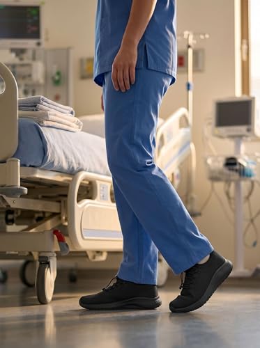 Delobi Damen Kochschuhe - rutschfest Atmungsaktiv Arbeitschuhe, Leichte Sicherheitsschuhe für Gastronomie, Krankenhaus & Pflege, Schockabsorbierend mit Langanhaltender Bequemlichkeit, Schwarz 41