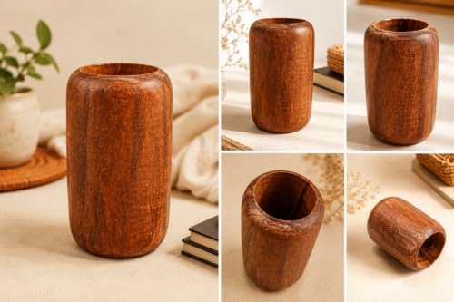 Image of Handcrafted Wooden Glass /Tumbler | Neem, Jamun & Sheesham Wood Drinking Cup | Natural Water Glass for Daily Use | Eco-Friendly Reusable Tumbler|Showpiece for Home & Office Pack of 1