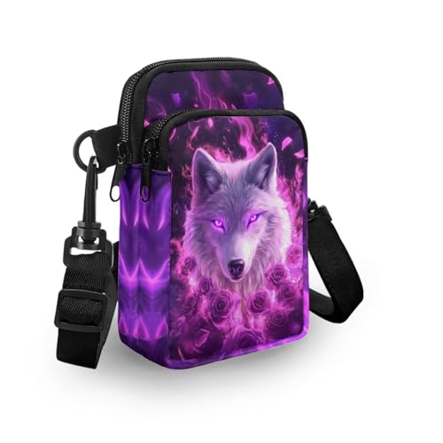 Image of Xpyiqun Galaxy Wolf Phone Purses for Women Crossbody Bag Purple Rose Small Sling Messenger Bags Zipper Shoulder Handbags Womens Trendy Cross Body Pouch Roomy Canvas Wallet Credit Card Holder Handbags