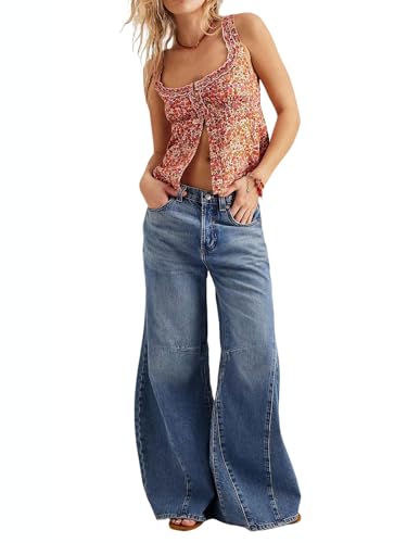 utcoco Women's Baggy Wide Leg Jeans Y2K High Rise Vintage Loose Fit Horseshoe Denim Pants Harem...