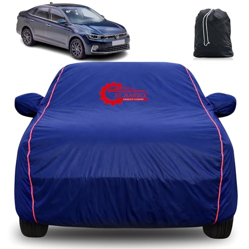 Image of Virtus Car Cover 2022-2026 100% Waterproof for All Weather Protection with Mirror & Antenna Pocket, Heavy Duty 3-Layer Fabric, Adjustable Belt, Bottom Elastic for Secure Fit - Navy Blue