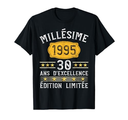 Millésime 1995 Cadeau 30 Ans Homme Anniversaire Humour 1995 T-Shirt