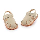SOFMUO Baby Boys Girls Squeaky Sandals Non-Slip Soft Rubber Sole Closed Toe Infant Summer Outdoor Shoes Toddler First Walkers(B/Beige,15)