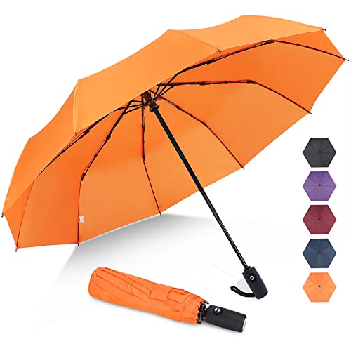 ZOMAKE Regenschirm sturmfest – klein & 114 cm großer Taschenschirm, leicht & kompakt, windsicher mit Auf-Zu-Automatik und robustem Fiberglasgestell – für Damen und Herren, Alltag & Reise(Orange)