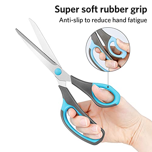 Asdirne Schere, Schere Papier mit Scharfen Edelstahlklingen und Weichen Griffen, Geeignet zum Schneiden von Papier, Pappe, Stoff, etc., Blau/Grau - Image 5