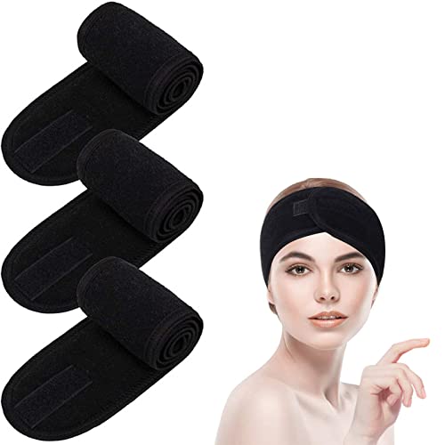 3 Pièces Bandeau Maquillage,Bandeau Cheveux,Bandeau Cheveux pour Soin Visage,Bandeaux de Bain Esthetique,Spa Headband,Pour Spa,Yoga,Maquiller Soins du Visage(Noir) Cover
