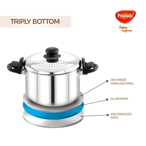 Image of Praylady 3.0L Stainless Steel Strainer Pot with Glass Lid (20 CM) - Induction Base Multi-Purpose Cooking Pot for Rice, Vegetables, Noodles & Pasta Pot - Anti-Locking, Dishwasher Safe.