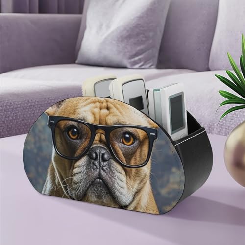 Boîte de rangement télécommande TV bouledogue français en cuir à 5 compartiments - 6