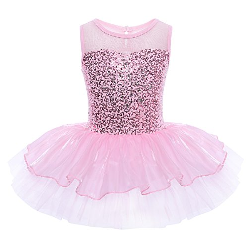 Freebily Maillot de Ballet Danza Vestido Algodón de Princesa con Lentejuelas para Niña (3-10 años) Tutú Infantil Rosa 6 Años