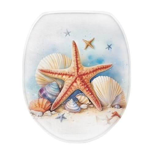 Bivxisrvo Starfish Print Bathroom Toilet Lid Seat Toilet Protector Cover Soft, Dustproof Polyester Fabric Toilet Seat Cover Covers Stains, Stays Clean, Easy To Install