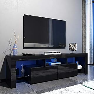 ELEGANT 1300mm TV Stand with LED Lights Ambient TV Cabinet Modern Black Gloss for Living Room and Bedroom with Storages Home Furniture for 32 40 43 50 52 55 inch 4k TV