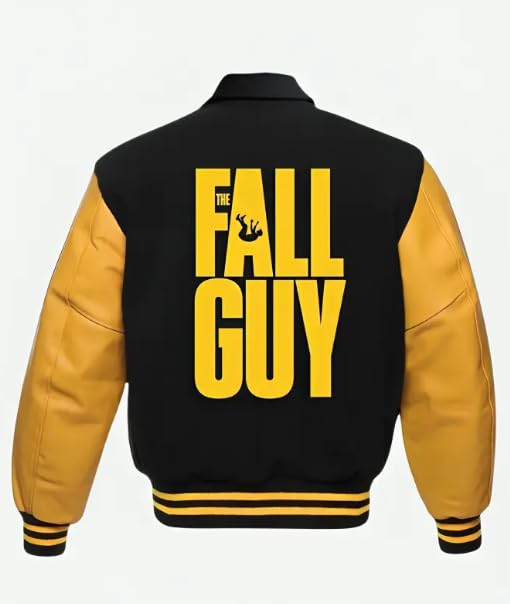 Men's Fall Guy Hooded Varsity Letterman Leather Jacket Ryan Gosling Stunt Team Baseball Bomber Jacket Men 2XS-4XL2