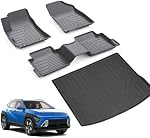 Floor Mats for Hyundai KONA 2024 2025 2026 Gas (Non Electric Model) & Trunk Mat,TPE All Weather Protection 1st & 2nd Row Car Floor Liners Front & Cargo Liners Accessories-Black
