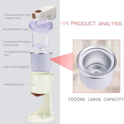 Softeismaschine, 1 l, automatische Mini-Fruchteismaschine for die Heim-DIY-Küche, Einfrieren von Joghurt-Sorbet, Heim-Eismaschinen, abnehmbarer Rührflügel, transparenter Deckel, for die Heim-DIY-Küche – Bild 8