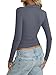 Womens Cotton Polo Collared Shirt Long Sleeve Sexy Deep V Neck Top Button Up Slim Fitted Tee Business Casual Outfit Dark Gray S