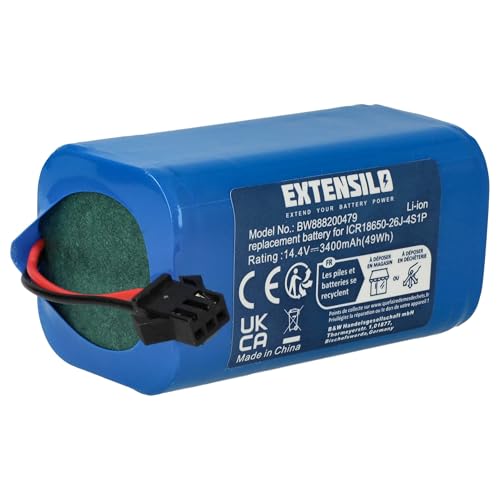 EXTENSILO Akku kompatibel mit Cecotec Excellence, Conga 1090, Conga 1190, Conga 950, Conga 990 Home Cleaner Heimroboter, Blau (3400mAh, 14,4V, Li-Ion)