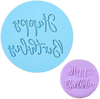 Crethink Happy Birthday Fondant Embosser 3D Design Cookie Stamp for Baking Cookies,Decorating Cake/Sugar Paste/Cupcake