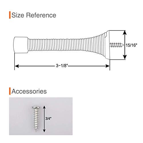 Kovosch 2 Pack Spring Door Stopper Bright Brass - 3-1/4" Flexible Gold Spring Door Stops With White Rubber Bumper Tips #TOP2