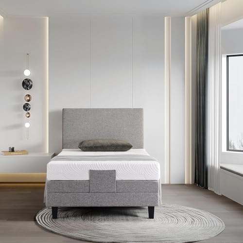 De RUCCI Motorbett, Boxspringbett mit elektrischer Verstellung, 7-Zonen Matratze, Modell 209E Riva Bestes Preis-Leistungs-Verhältnis, Zwei Jahre Garantie auf den Bettmotor (Grau, 140 x 200 cm)