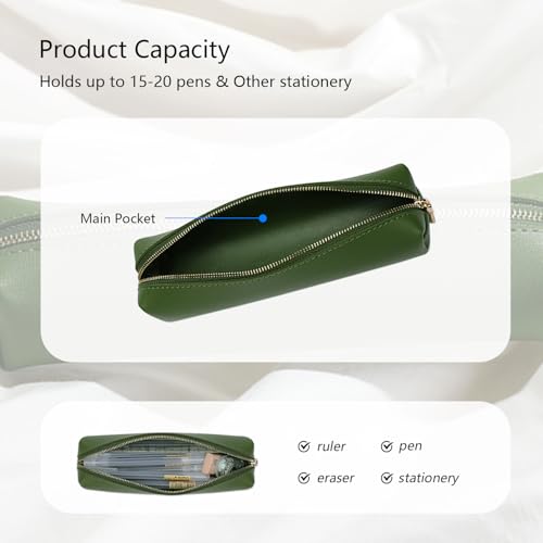 Image of Faux Leather Color Pencil Case Multifuncional and Simple with Zipper for School (Green,Faux Leather)