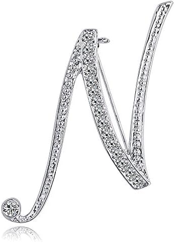 Letter Brooch Pins Initial Rhinestone Brooch for Women Crafts Silvery N