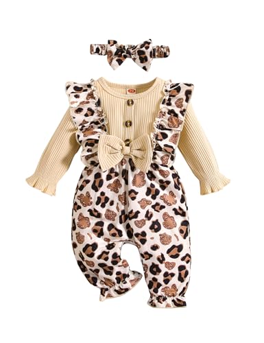 Image of Baby Girl Clothes Romper Long Sleeve Floral Ruffle Suspender Jumpsuit Headband Newborn Infant Girl Spring 2pcs Outfit