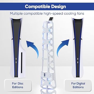 FASTSNAIL Cooling Fan for PS5 Slim Console, Quiet Cooling System with Memory Function and LED Light, Cooler Accessories with 3 High-Speed Fans & USB 3.0 Port for PlayStation 5 Slim
