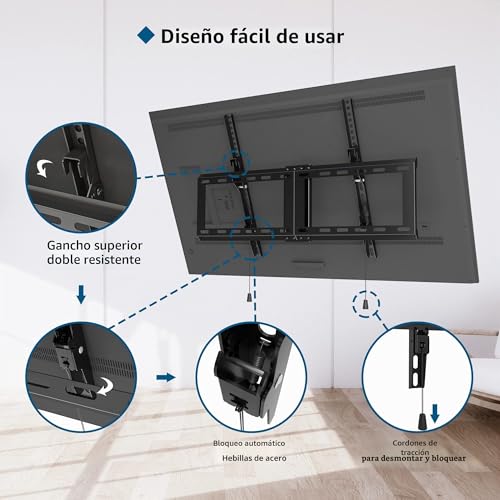 Miniatura 4 de Bontec Soporte Tv Pared Para Pantallas De 37-82 Pulgadas Plana Curva Led Lcd Hasta 60 Kg, Inclinable, Máx Vesa 600x400 Mm, Con Brida Para Cables Y Nivel De Burbuja
