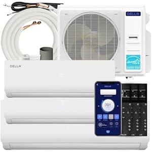 Della 45K BTU ODU Tri 3 Zone 9K 12K 18K BTU 19 SEER2 208-230V Cools Up to 1950 Sq.Ft, Works with Alexa and Wifi, Energy Efficient, Multi Zone Mini Split AC Pre-Charged Heat Pump,16ft Kits Tr