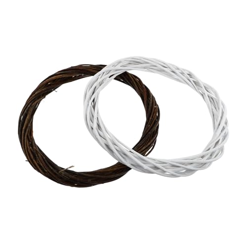 Baluue Corona Rotonda in Rattan Bianco e Pelle di Salice 30 CM Set 2 Pezzi Base per Ghirlande Fai da Te Decorazione Sospesa per Casa Ufficio e Festa