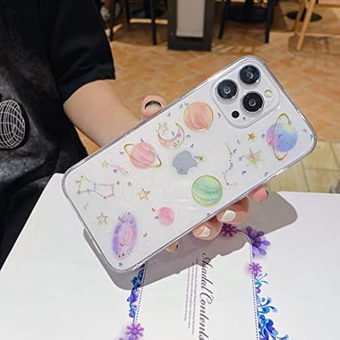 YTanazing Space Case Compatible iPhone 13 Pro Max, Bling Glitter Space Planet Sparkle Stars Moon Cosmos Space Soft Flexible TPU Silicon Case for Apple iPhone 13 Pro Max 6.7 inch Cover