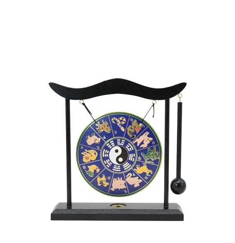 Owlgift Chinese Feng Shui Gong with Zodiac, Bagua & Tai Chi - Laser Engraved Copper Gong on Wooden...