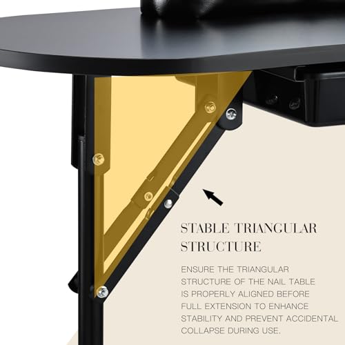 Joligrace Professional Foldable & Portable Manicure Table Nail Technician Desk Workstation with Rolling Wheels Large Drawer Client Wrist Pad Free Carrying Bag Travel Nail Tech Spa Beauty Table, Black