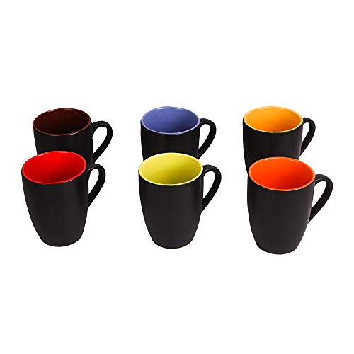Anwaliya Gaia Tapered Ceramic Coffee Mugs, 250 ml, Set of 6, Satin Black