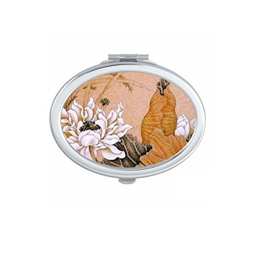 Miroir compact ovale avec motif lotus classique et scirpe pour maquillage