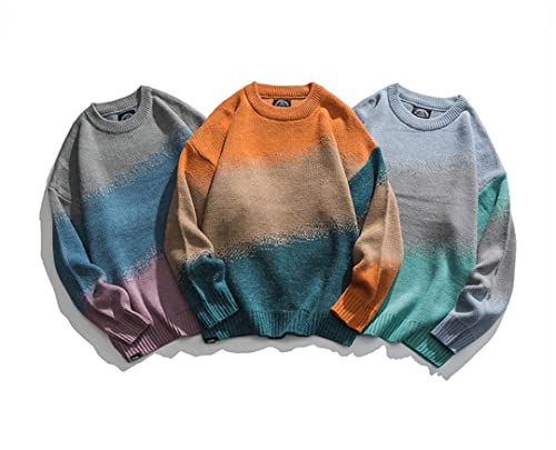Pulcykp Autumn and Winter Men's Sweater New Round Neck Tie-Dye Gradient Oversized Sweater Loose3