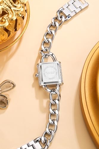 Image of Giordano Analog Quartz Watch for Women with Textured Square Dial, Crystal Studded Bezel, Blue Crown, Stainless Steel Strap - GZ-60160