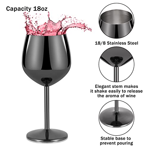 Lifecapido Stainless Steel Wine Glasses Set Of 2, 18Oz Stainless Steel Wine Goblets, Stemmed Metal Wine Glasses With Cup Brush For Office Party Anniversary, Great For Red White Wine (Grey Black) #TOP1