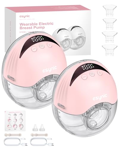 eSynic 2PCS Sacaleches Eléctrico Manos Libres con 4 Modos y 12 Niveles Extractor de Leche Materna 210ml Menos Ruido con Bridas de 24/21/19 mm a Prueba de Fugas Extractor de Leche Inalámbrico Sin BPA