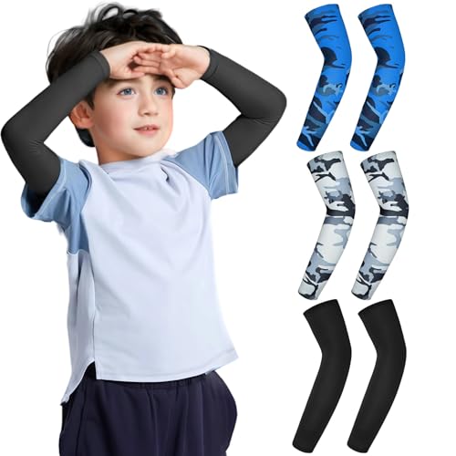3 Pairs Kids Arm Sleeves, UV Sun Protection Volleyball Arm Sleeves Cooling Sleeves Sports Ice Sleeve for Youth Boys