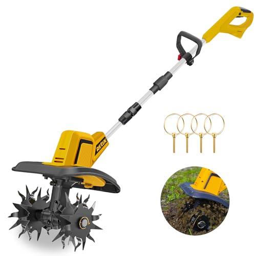 RETEK Cordless Tiller Cultivator, Compatible with Dewalt 20V Battery(Tool Only), 360RPM Electric Garden Tiller, 9.06In Tilling Width and 7.09In Depth, Portable Tiller for Flower Beds/Plant Cultivation