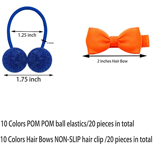 40Pcs Baby Girl Bow Fully Lined Hair Clip, Solid Color Boutique Grosgrain Ribbon Hair Clip Baby Plush Small Ball Hair Ties, Little Girl Ponytail Braid Decorations #TOP2