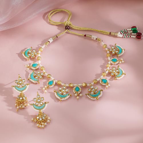 Image of Rubans Necklace Set Gold Plated Kundan Pearl Traditional Stylish Jewellery Gift for Women & Girls