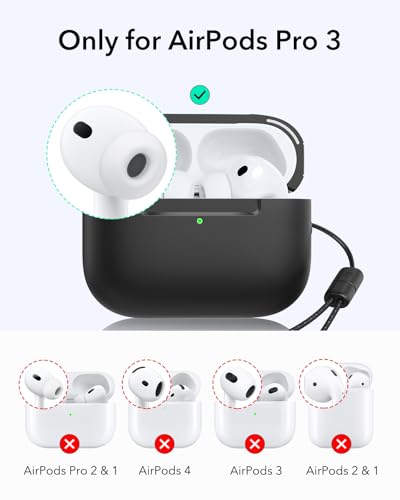 Image of ESR for AirPods Pro 3 Case (USB-C), Compatible with MagSafe, Magnetic Lid Lock, Full Drop Protection Cover with Lanyard, Pulse Series, Black
