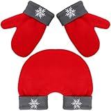 GALPADA Christmas Couples Mittens - 3Pcs Hand Holding Red Winter Mitten Gloves