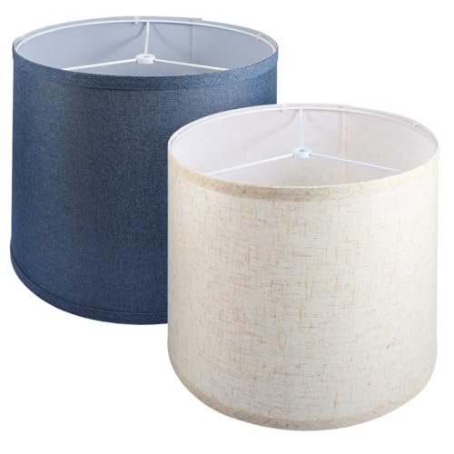 LucyPhy 2pcs Medium Linen Drum Lamp Shades for Floor Table Lamps, Beige & Navy Blue 11.4