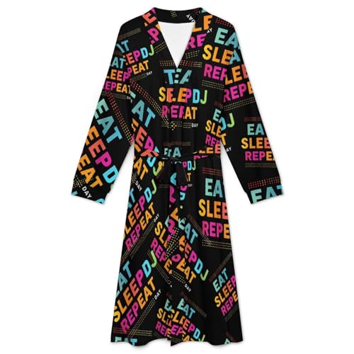 Eat Sleep Dj Repeat Soft Robe Long Sleeve Bathrobes V Neck Sleepwear Spa Robes with Belt Men Woman3