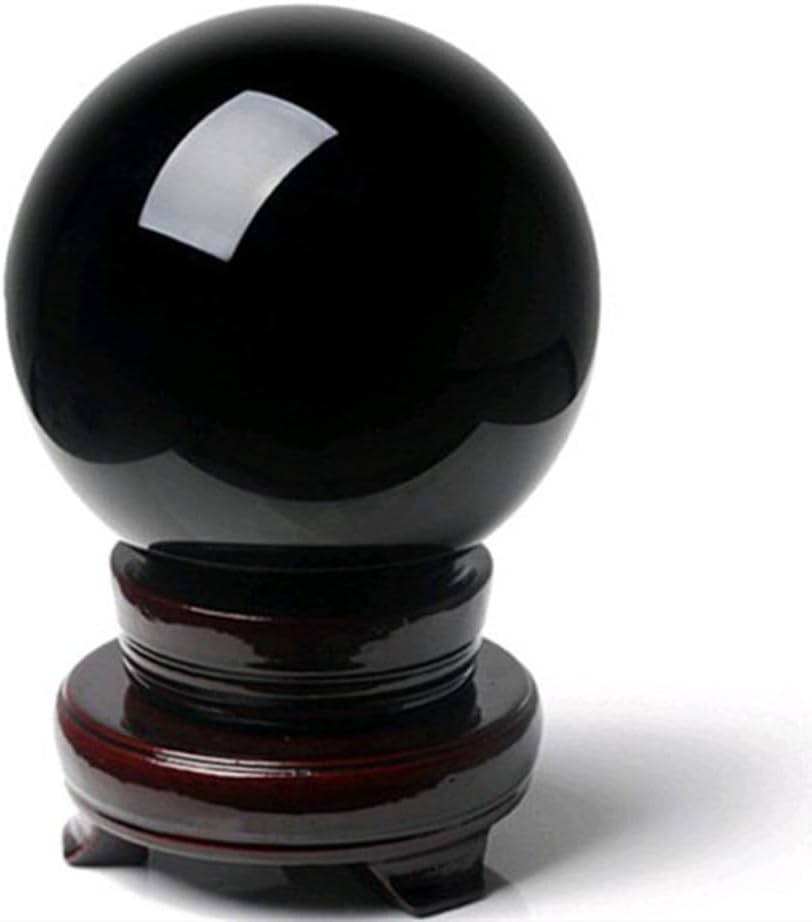 Obsidian Crystal Ball with Base Black Decorative Sphere Fengshui Ornament for Home Office Tabletop Decor and Art Display,2.75"(7cm)